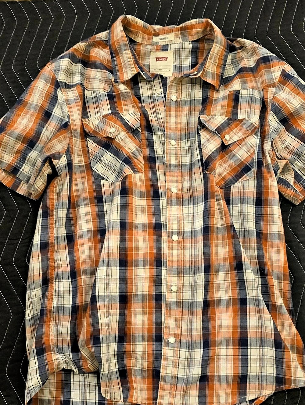 Levi's Standard Fit Plaid Short Sleeve Vintage Style Shirt in Orange & Blue